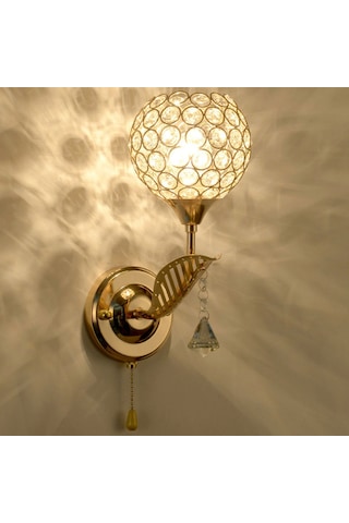 Ximistore9 Metal Kiremitli Kristal Duvar Lambası - E27 Kaynaklı, 3 Renkli, Flaşsız, 110v-130v, Cephe Açma Anahtarı İle Yatak Odası/mutfak/ Salon Işığı Altın