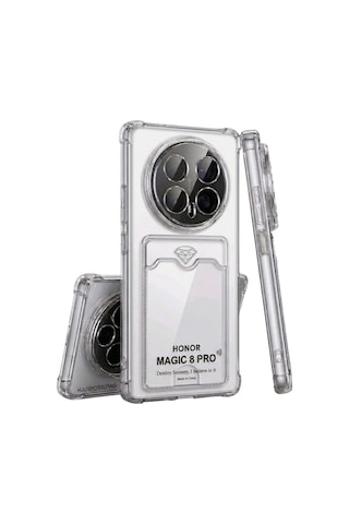 Honor Magic 8 Pro Uyumlu Kartlıklı Kılıf Köşe Korumalı Cüzdanlı Esnek Silikon Kapak - Şeffaf Honor Magic 8 Pro Uyumlu Kartlıklı Kılıf Köşe Korumalı Cüzdanlı Esnek Silikon Kapak - Şeffaf