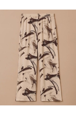 Gala-xi Kadın Büyük Beden Desenli Geniş Paça Pantolon 10002511014003 Krem