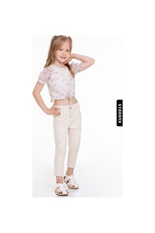 Xo Kids Pamuklu Çiçekli Dantel Yakalı Kız Çocuk Bluz 4-8 Yaş 34552 Ekru - Pudra