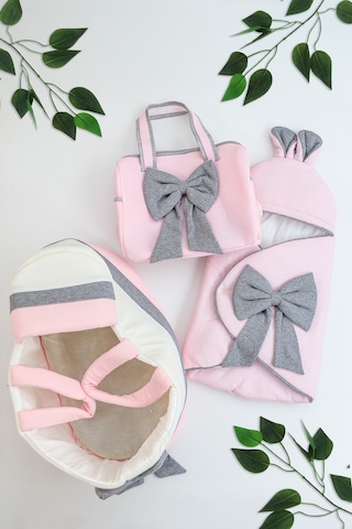 Kız Bebek Süslü Puset Kundak Battaniye Bebek Çanta Anakucağı Seti Stl6958 Pembe