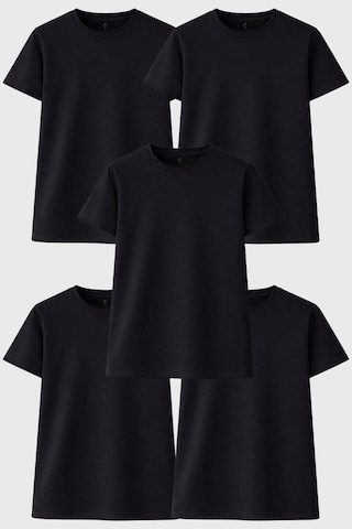 Blayn Jeans Kadın 10'lu Tişört Seti %100 Pamuk Basic Regular Fit Bisiklet Yaka Düz Renk Günlük T-shirt Siyah