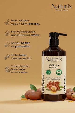 Naturix Hacimli Saçlar için Tuzsuz Argan Şampuan 600 ML