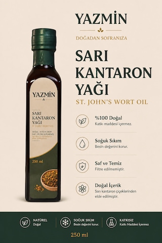 Yazmin Sarı Kantaron Yağı 250 Ml Cam Şişe Doğal Kantaron Yağı %100 Bitkisel