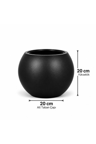 Siyah Yuvarlak Dekoratif Saksı 20x20 Cm İçlikli Ve İçliksiz Kullanım Modern Salon Ve Ofis Saksı -