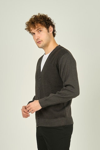 Ateş Triko Erkek Cep Detaylı V Yaka Yün Hırka 4490 Koyu Gri Koyu Gri