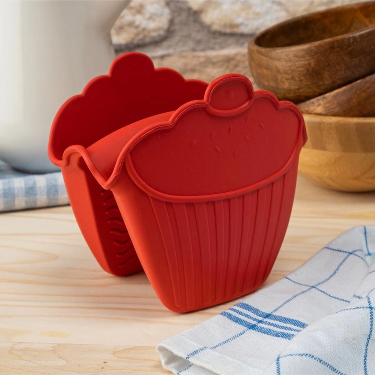 Silikon Fırın Eldiveni Vak Vak 2 Li Kırmızı Kırmızı