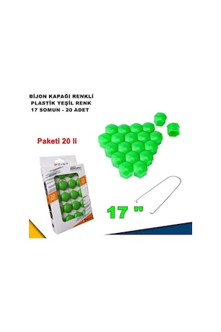 Renkli Bijon Kapağı Plastik Yeşil Renk Altıgen 17 Mm Bijon Uyumlu 20 Adet