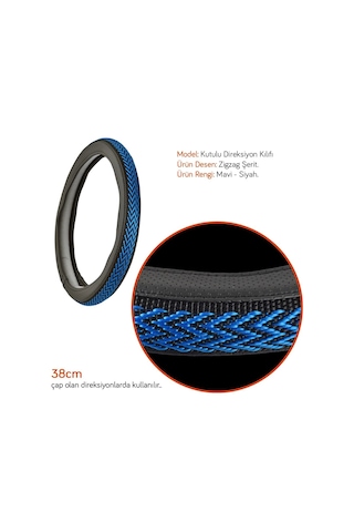 Nyf F-333 Geçmeli Direksiyon Kılıfı Zigzag Mavi-siyah Şerit 38 Cm