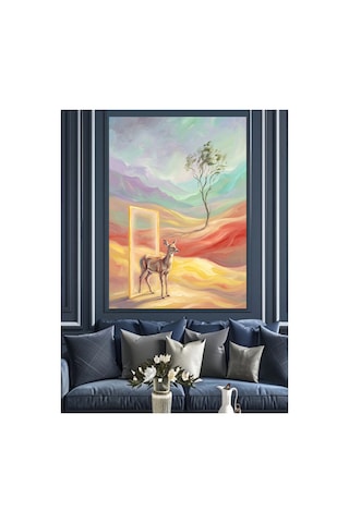 Çöl Kapısından Geçen Küçük Ceylan Yağlı Boya Dokulu Kanvas Tablo Canvas Tablosu
