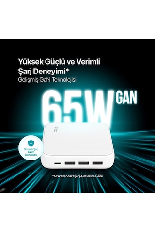 Smartcharger Quattro Gan 65w Pd Seyahat Hızlı Şarj Aleti Usb-c + 3 Usb-a Macbook, İphone Uyumlu