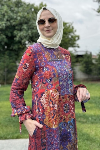 Rabia Şamlı Nehir Elbise Kırmızı Normal
