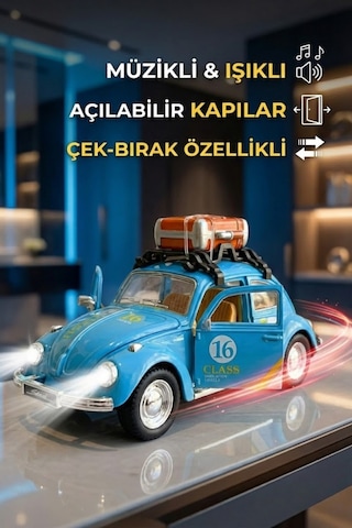 Craftivio Büyük Boy Çek Bırak Metal Vosvos - Sesli Işıklı Kapıları Açılan Nostaljik Model Çok Renkli