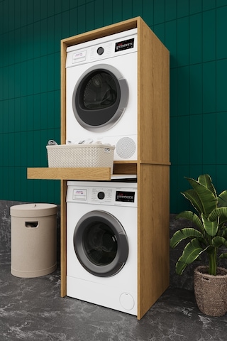 Lüks Çekmeceli Çamaşır Makinesi Dolabı %100 Mdf Çamaşır Kurutma Banyo Dolabı Bd05 Karına