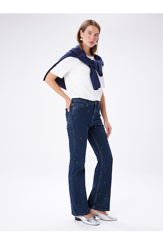 Faik Sönmez Straight Fit Taşlı Jean Pantolon W27jpn006 Uw27jpn00627 İndigo