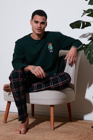 Buratti Ekoseli Regular Fit Yüksek Bel Cepli Bisiklet Yaka Erkek Pijama Takımı 6574002 Yeşil