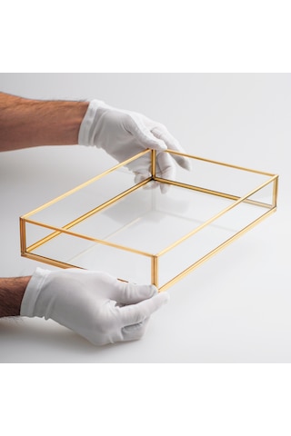 Cam Tepsi Pirinç & Gold 30x20x5cm