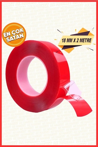 Silikonlu Çift Taraflı Montaj Bandı - Güçlü Yapıştırıcı - Şeffaf Silikon Bant 18mm X 2mt