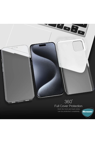 Microsonic Apple iPhone Uyumlu 15 Pro Kılıf 6 Tarafı Tam Full Koruma 360 Clear Soft Şeffaf -