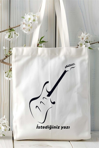 Art Hediye Elektrogitar Baskılı Bez Çanta Kişiye Özel Model 2 Çok Renkli