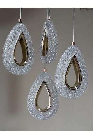 3 Renk 4 Lü Kristal Damla Sarkıt Model Lüx Avize Altın - Gold
