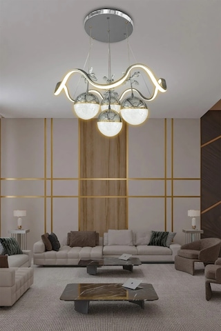 Zikzak 4 Toplu Modern Sarkıt Led Avize - 3 Renk Kumandasız - Krom Krom