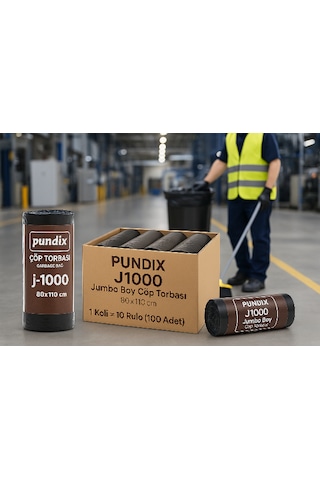 Pundix Pundıx J1000 Jumbo Boy Endüstriyel Çöp Torbası 80x110 Cm 1 Koli 10 Rulo X 10 Adet Dayanıklı, Sızdırmaz Ve Geniş Hacimli Çöp Poşeti