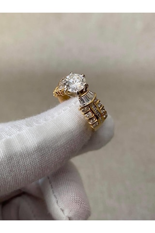 Delfince 2 22 Karat Pırlanta Tektaş Fantezi Yüzük