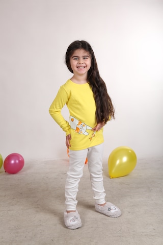 Teenyweenykids Kedi Baskı Pijama Takımı Sarı