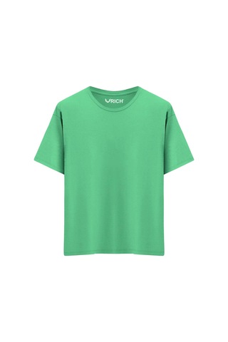 Rich Erkek %100 Pamuk Oversize Tişört Basic Bisiklet Yaka Kısa Kollu T-shirt Yeşil