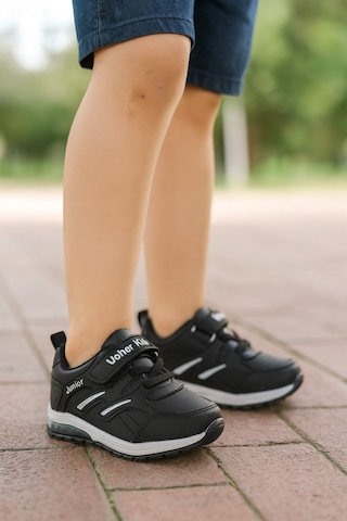 Unisex Çocuk Cırtlı Bağcıklı Sneaker Günlük Spor Ayakkabı Siyah