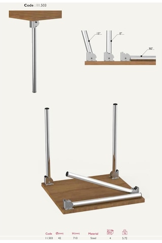 Tempo Masa Ayağı Katlanır Krom Metal 71 cm 4 Adet