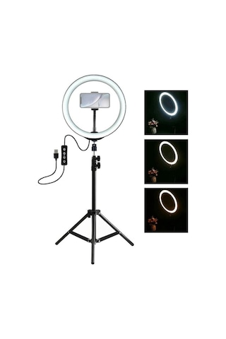Zore M-2603 10" Işıklı Telefon Tutucu Ring Light + 210 CM Tripod