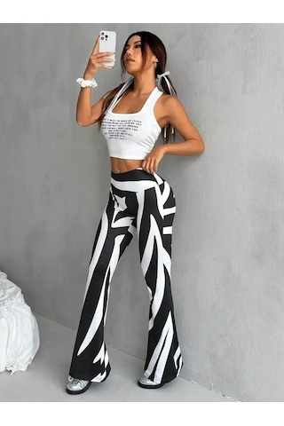Kadın Yüksek Bel Zebra Desenli Dalgıç Tayt Desenli