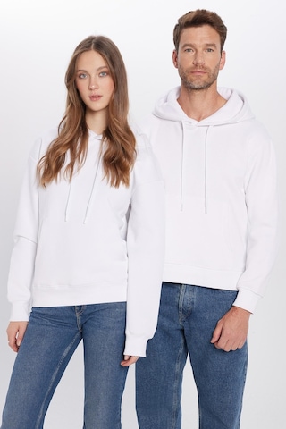 Tudors Unisex Oversize Geniş Kesim Pamuklu Yumuşak Dokulu İçi Polarlı Basic Beyaz Kapüşonlu Sweatshirt-29401 Beyaz