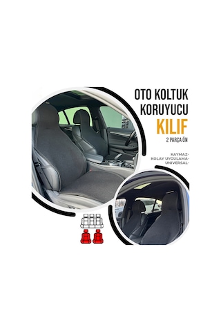 Oto Koltuk Koruyucu Kılıf Siyah Universal 2 Parça Ön A+ Kalite
