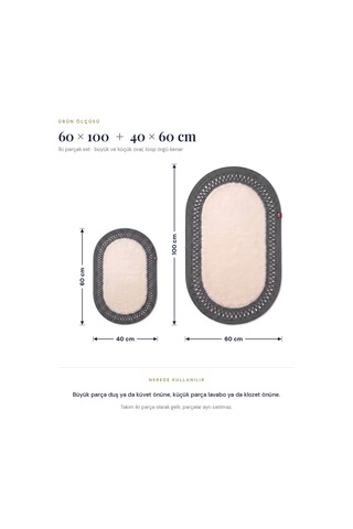 Banyo Paspası Takımı 60x100+40x60 Cm İç Trikot Bej & Antrasit Gri