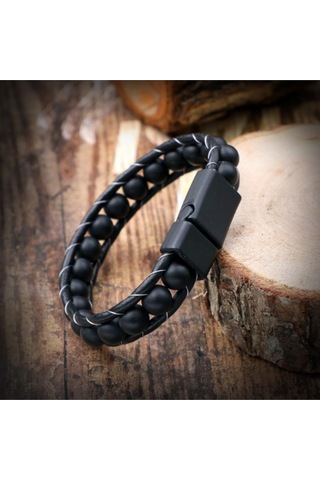 Brezza Lusso Jewelry Mat Oniks Doğal Taşlı Örme Erkek Bileklik Siyah