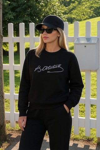 Kadın Atatürk İmzalı Siyah Sweatshirt Siyah