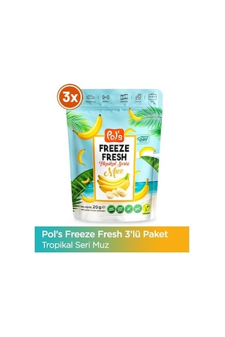 Pol's Freeze Fresh Muz 20 G X 3 Adet Freeze Dry Dondurularak Kurutulmuş Meyve 20 G
