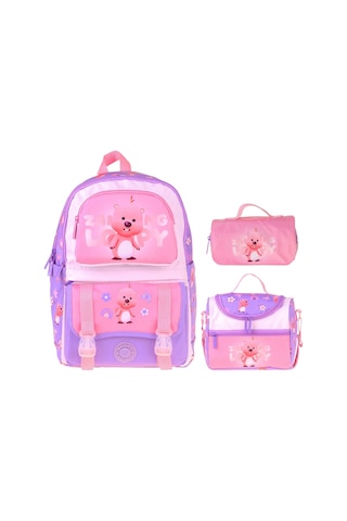 Kaukko Kids Loopy Lila - Pembe Renk Kız Çocuk Üçlü İlkokul Okul Çantası Seti/takımı - Setkk-l5303a Çok Renkli