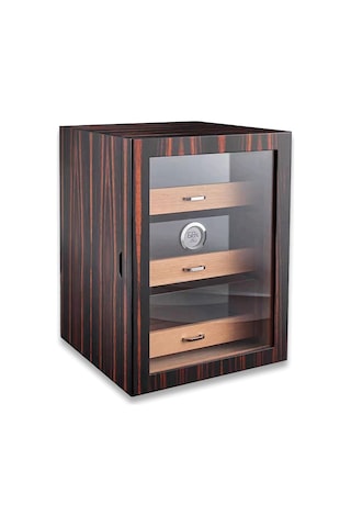 Cigarloong Camlı 3 Çekmeceli Puro Kutusu Humidor Abanoz 100's