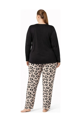 Pemilo Kadın 7261 Büyük Beden Uzun Kol Likralı Milan Pijama Takımı Siyah