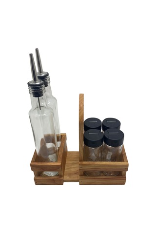 Ahşap Doğal Baharatlık Yağdanlık Ve Peçetelik Takımı Uzun Başlık Set Kiraz 1 Set Ahşap