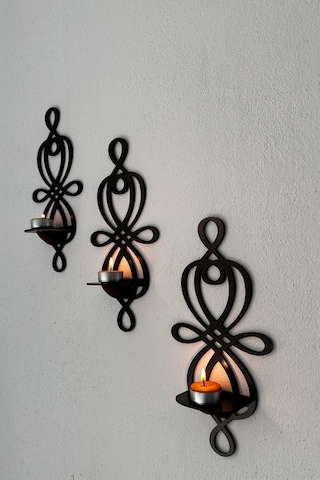 3 Lü Ahşap Duvar Mumluk Seti