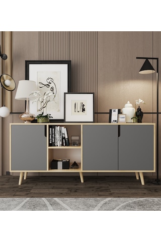 Latina Modern Konsol 3 Kapaklı 180 Cm Safir Meşe - Antrasit Safir - Antrasit