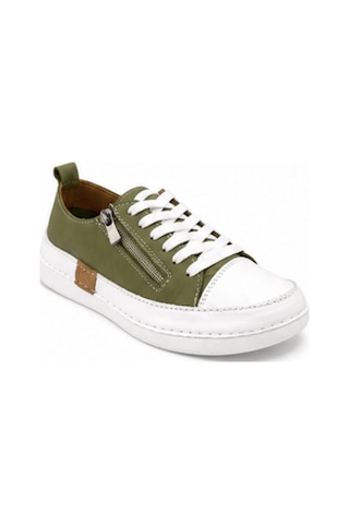 N Napa Shoe Np.8260f.avakado Deri Napa Shoe Hakiki Deri Kadın Sneaker Haki / Beyaz Yan Fermuarlı Comfort Günlük Ayakkabı