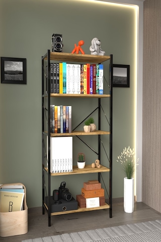 5 Raflı Dekoratif  Metal Kitaplık Atlantik Çam