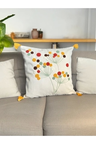 Nivemeshome Polen Nakışlı Kırlent Kılıfı 45x45 Beyaz