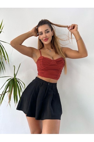 Pink Life Kırmızı Sandy Kumaş Büzgülü Büstiyer Kırmızı
